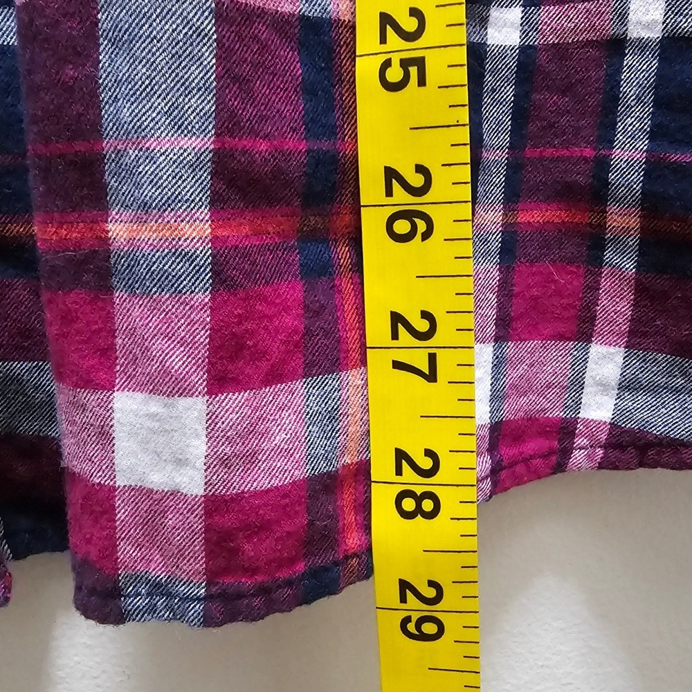 Croft & Barrow Womens Magenta‎ Pink Navy Blue Plaid Flannel Button Down Shirt 1X - Picture 6 of 7